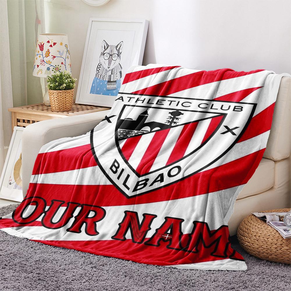 1PC Custom Name Athletic Bilbao Patterned Flannel Blanket Suitable For All Seasons for Home Decor Warmth and Comfort Gifts Holiday Present