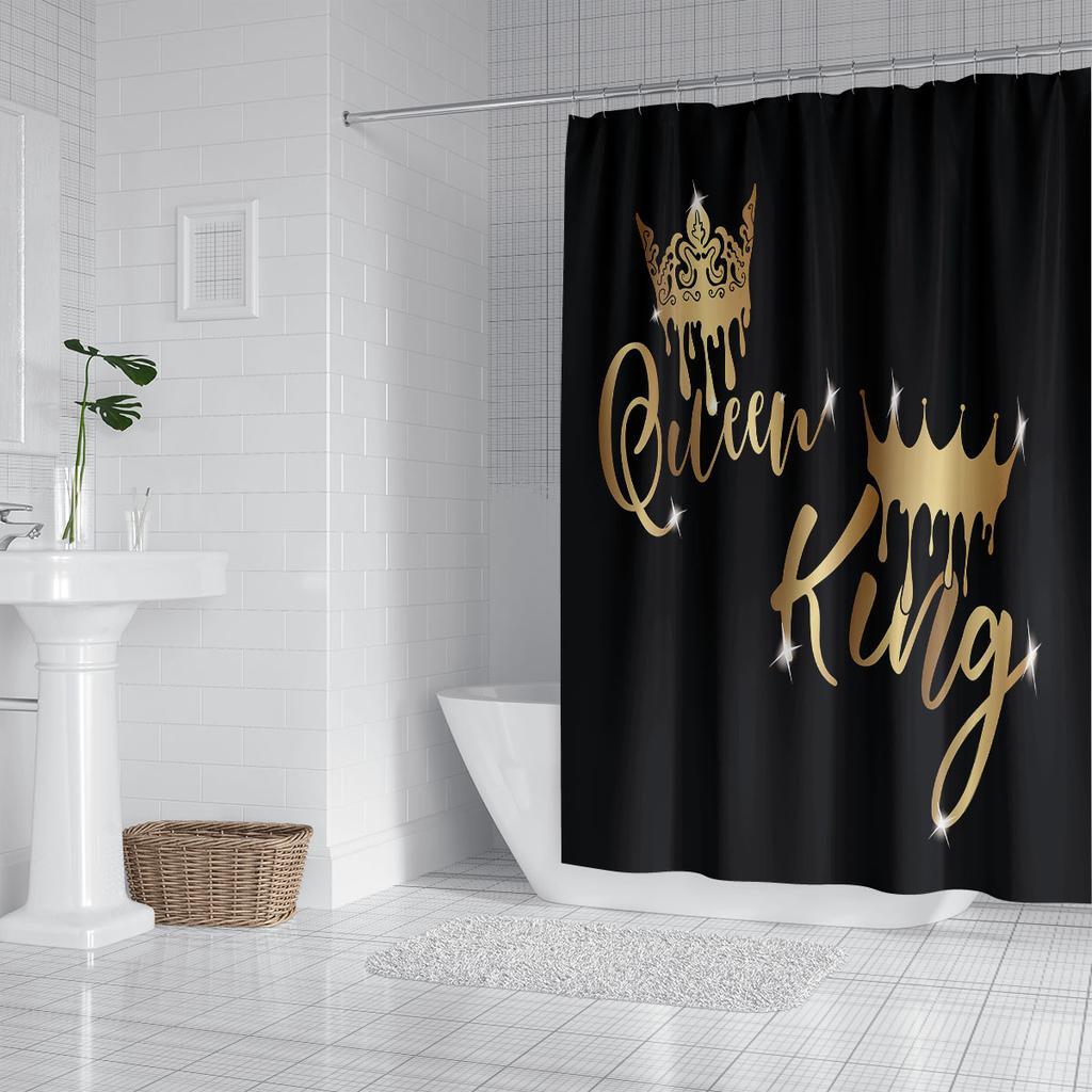 1 Piece Of 180X180Cm King And Queen Digital Printed Shower Curtain Partition Bathroom Waterproof And Mold Resistant