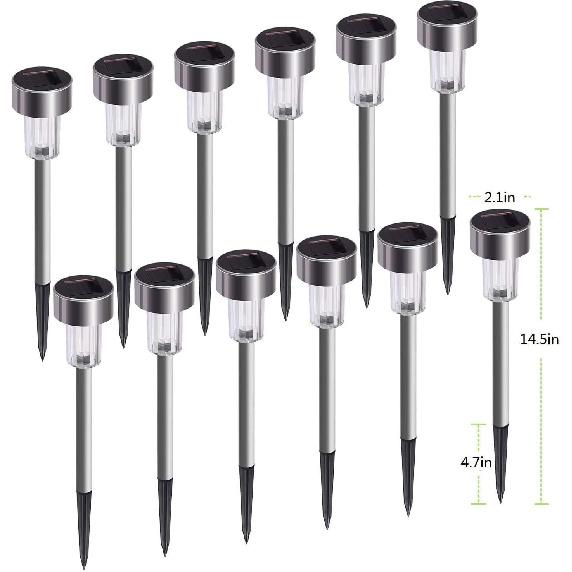 Solar Lights Outdoor, 12Pack Stainless Steel Outdoor Solar Lights - Waterproof, LED Landscape Lighting Solar Powered Outdoor Lights Solar Garden