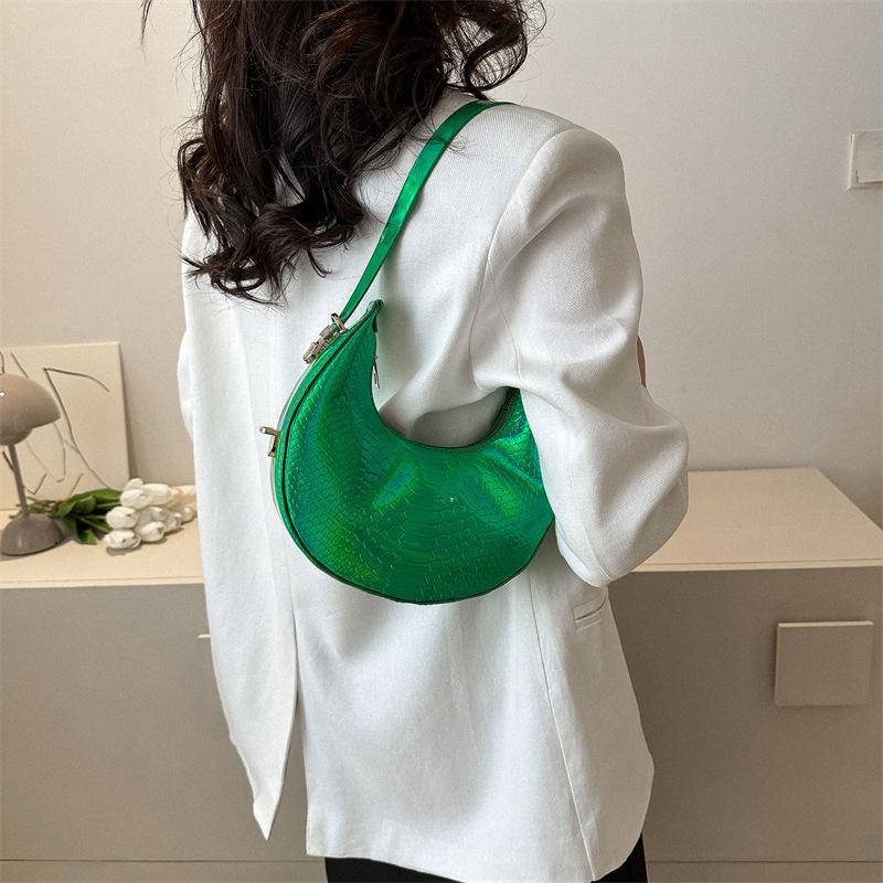 Damen Luxus Design Serpentine Hobo Taschen Design Kleine Handtasche Mode Schulter Unterarm Tasche PU Leder Laser Halbmond Taschen