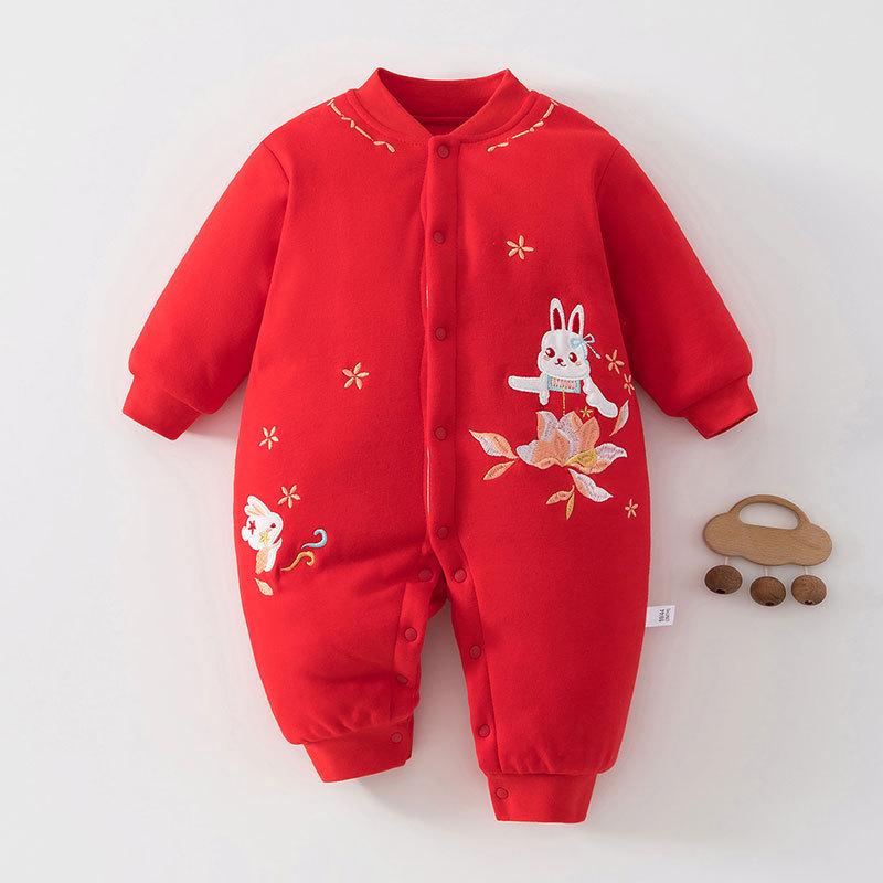 

New Year Baby Red Cotton Romper - Class A, 120g, Newborn Crawling Outfit Size 90 (Suggested Baby Weight: 19-25 lbs)