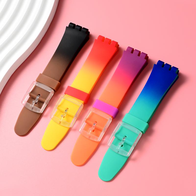 19mm Silicone Soft Bracelet for Swatch Colorful Rubber Watch Band  Sport Replacement Wrist Strap Accessories
