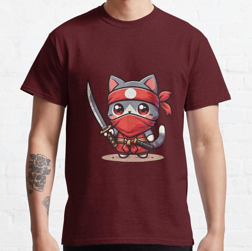Cute Ninja Cat with Samurai from Japanese cat assassin for cat lover100 cotton catzilla printed TShirt for men plus size tee