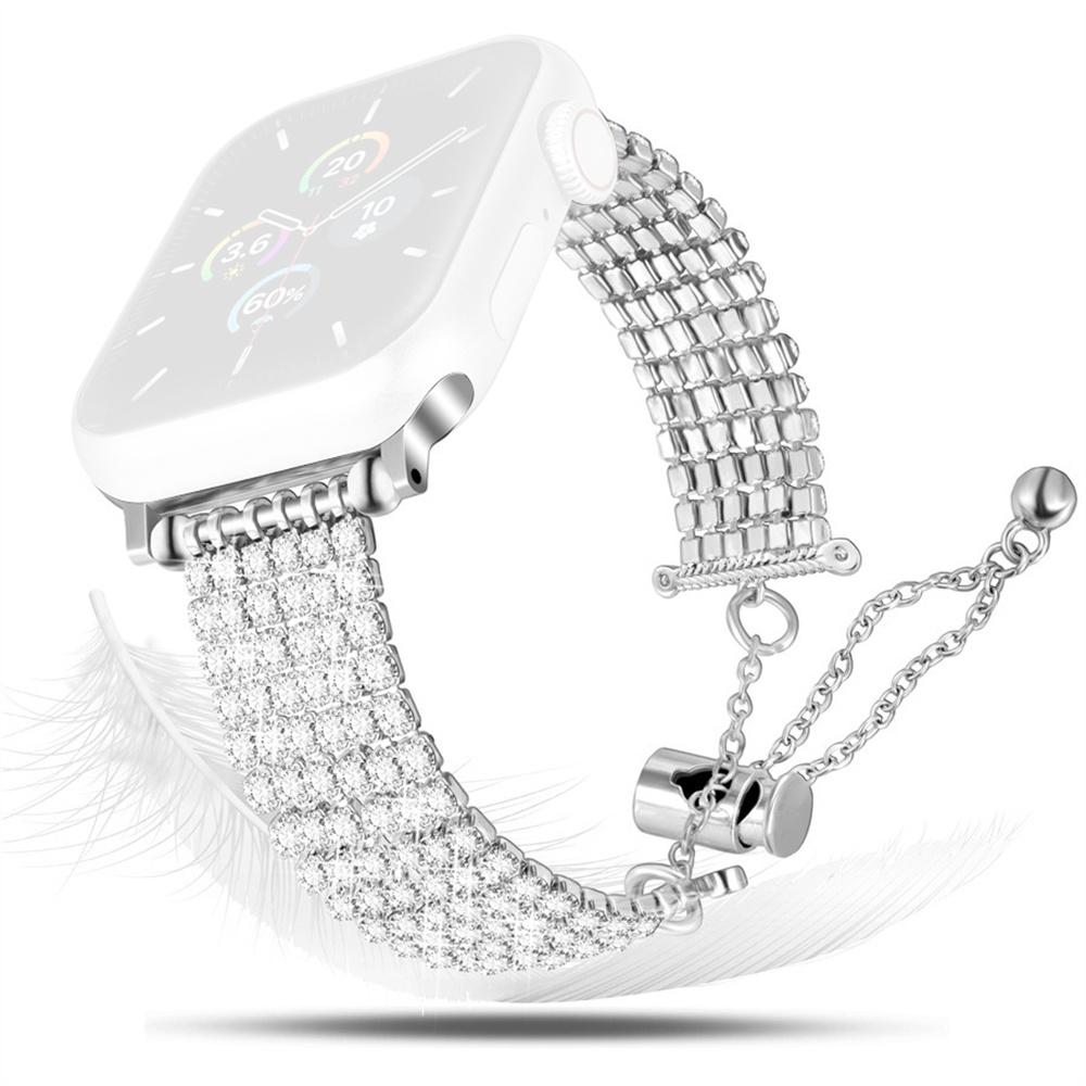 Rhinestone Decor Metal Strap for Apple Watch Series 11 10 42mm / 9 8 7 41mm / SE3 SE2 SE 6 5 4 40mm / 3 2 1 38mm Drawstring Adjustable Watch Band