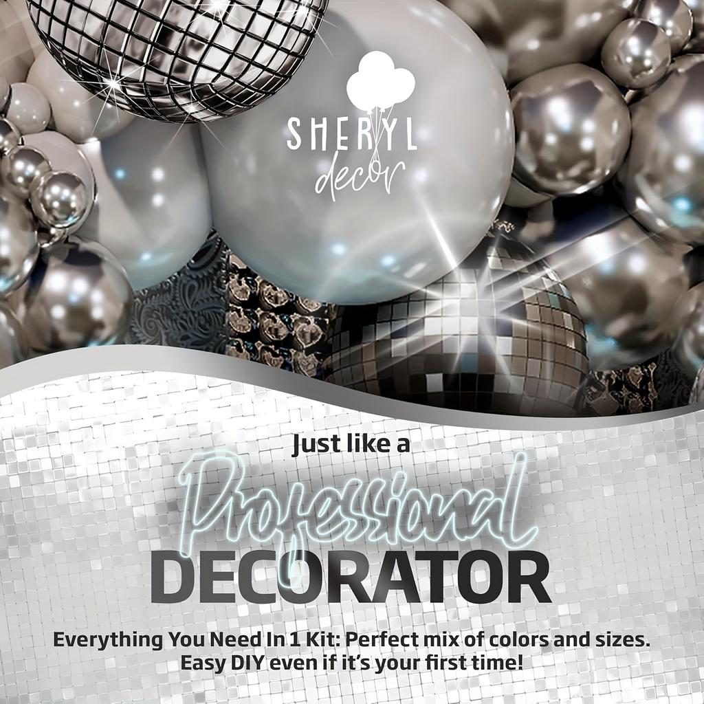 134Pcs Silvery White Balloon Set Explosion Star Disco Aluminum Foil Arch For Birthday Party Party Wedding Decoration