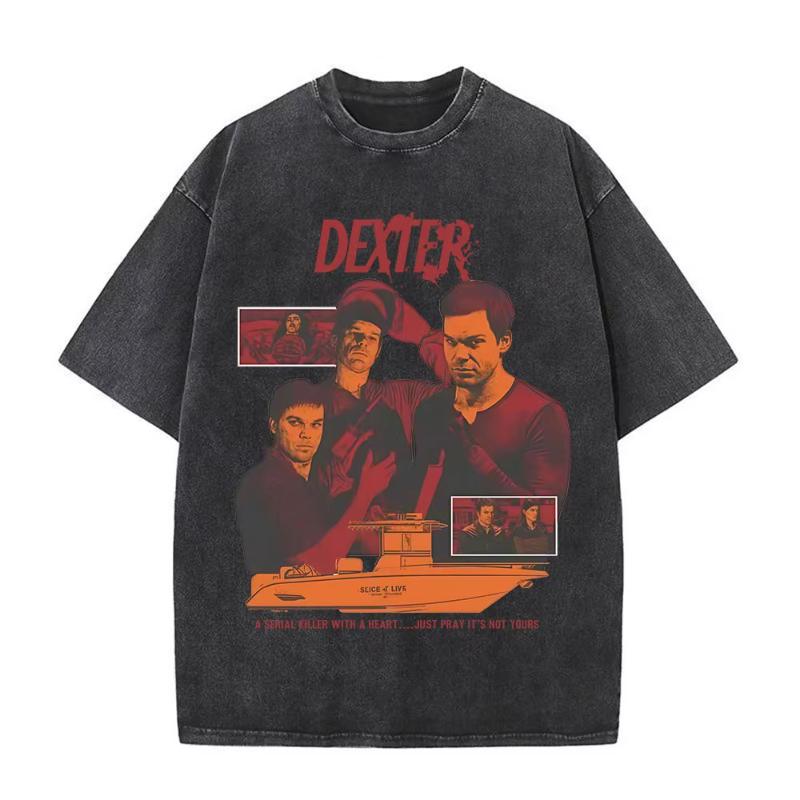 TV Play Dexter Morgan Vintage Washed Tshirts Unisexs Women Clothing Casual Cotton Oversized T Shirts Fashion Hip Hop Tshirt Tops