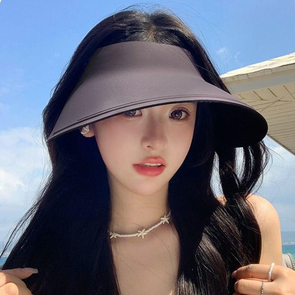 Breathable Seamless Visor Cap Large Brim Women Sun Hat Simple Beach Cap  Sunshade