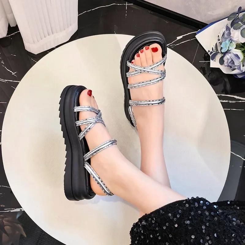 Fashion Roman New Fashion Summer Round Open Toe Sexy Thick Bottom Women's Versatile Casual Beach Large Size Flat Sandals Slippers