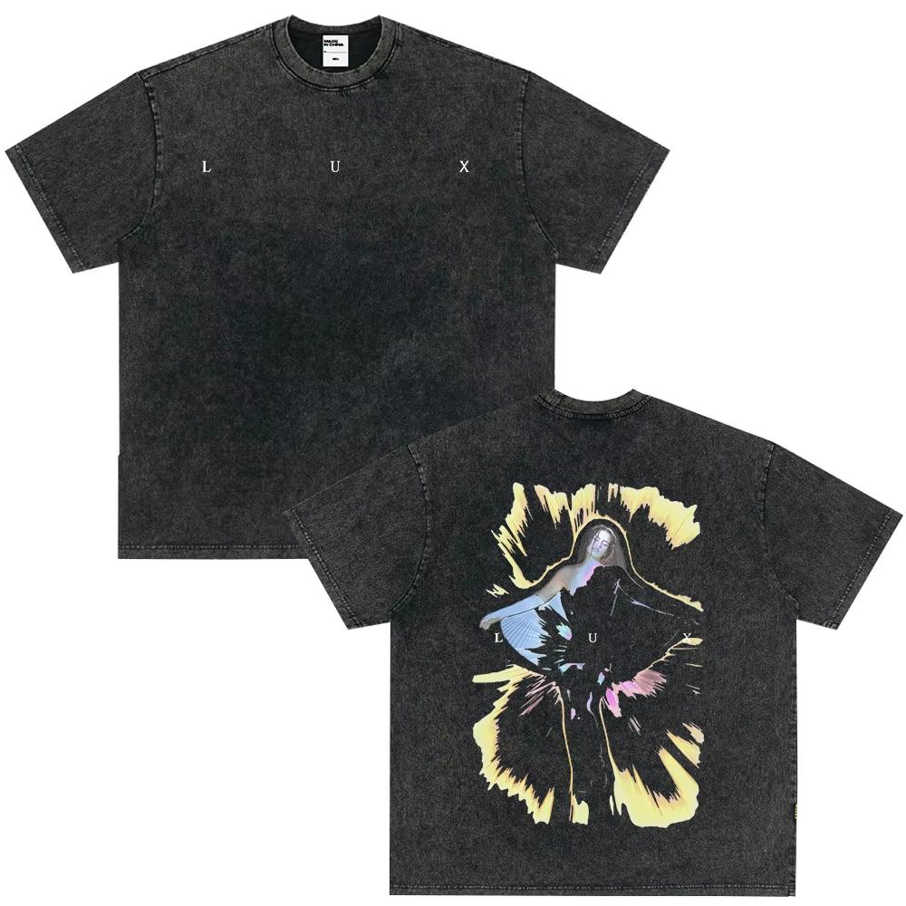 Vintage Gewaschenes Singer Rosala LUX Album Grafik T-Shirt Herren Damen Mode Kleidung T-Shirt Lässig Hiphop Übergroße T-Shirts