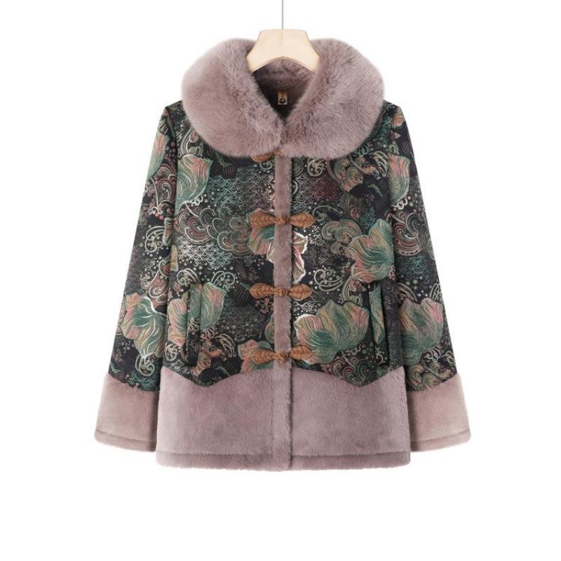 

Зимнее женское новое пальто, зимняя бархатная утолщенная хлопковая одежда, хлопковая куртка для пожилой женщины 1XL [recommended 80-50kg]