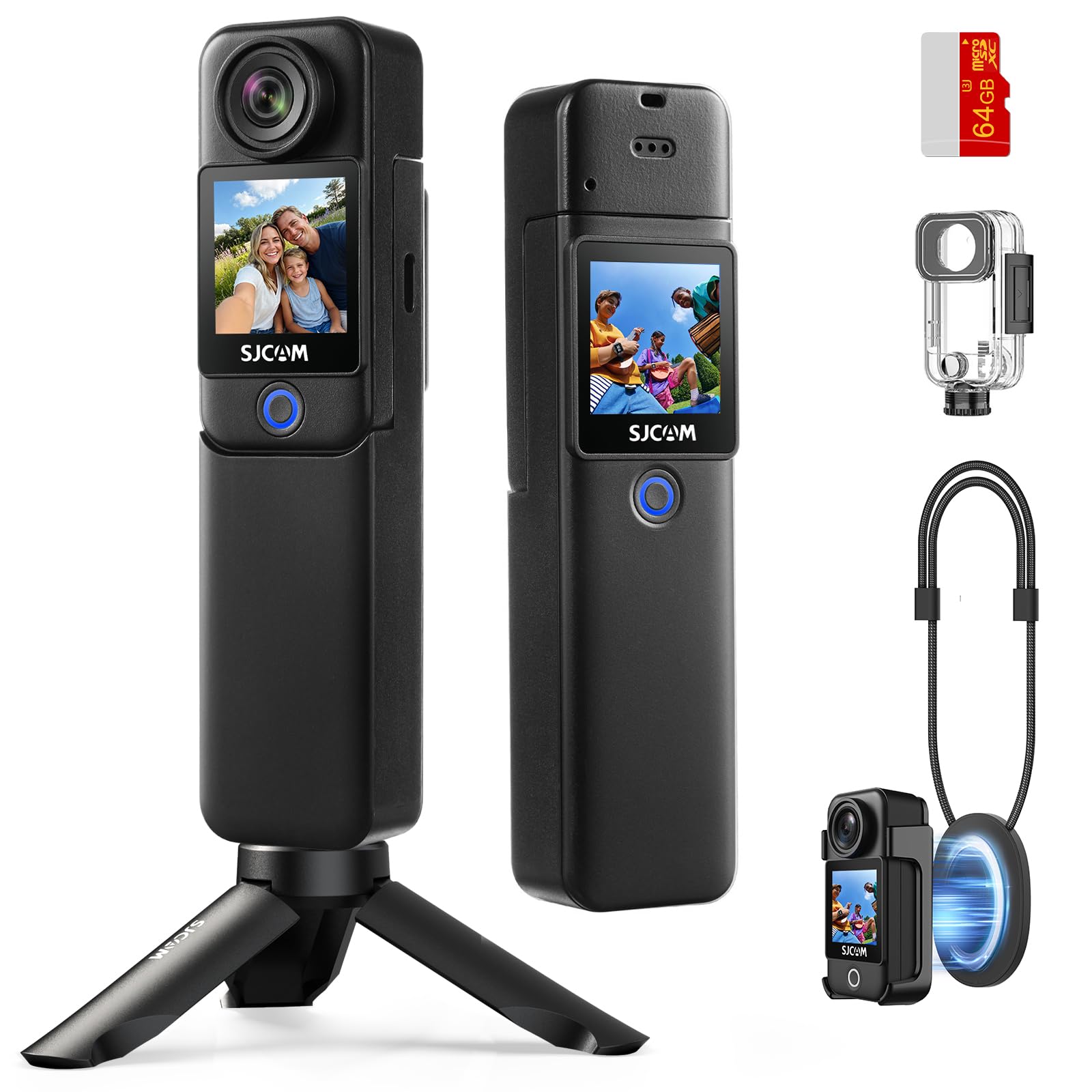 

SJCAM C300 Pocket 4K Vlogging Camera Waterproof to 30M Battery Life Dual Touchscreen Field of View Stabilized POV Camera 8x Zoom Wearable Body Cam чорний