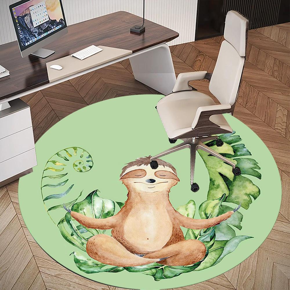 1pc Sloth Yoga Round Chair Mat Area Rug - Non-Slip, Floor Mat for Office, Bedroom, and Indoor Decor C1118072