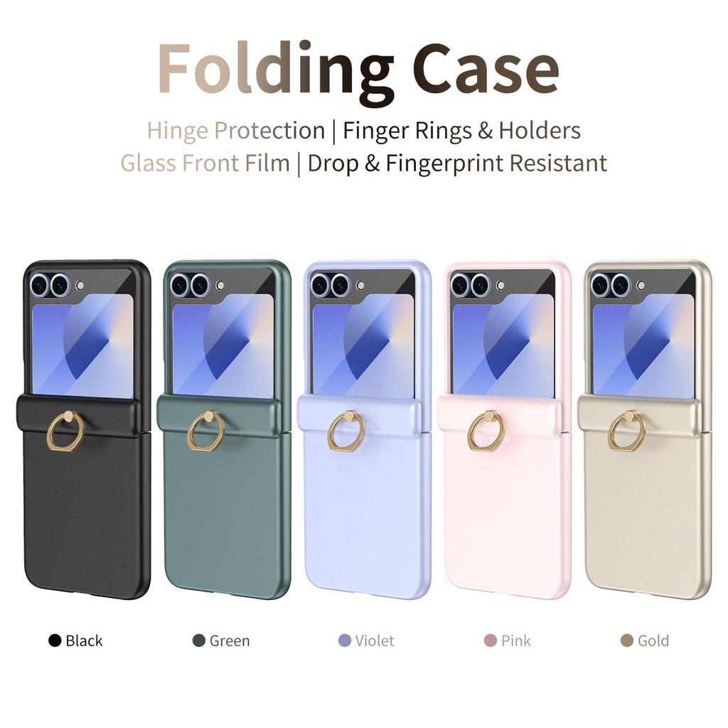 Samsung Z Flip7/6/5 Sturzsichere Handyhülle mit 4/3 Fingerringständer & Vollabdeckungsfolie