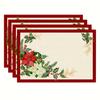 2~4 Placemats Set, Red Edge Pine Branches, White Flowers, Red Flowers, Christmas Placemats 12 X 18 Inch, Seasonal Countryside Holiday Vintage Thanksgi