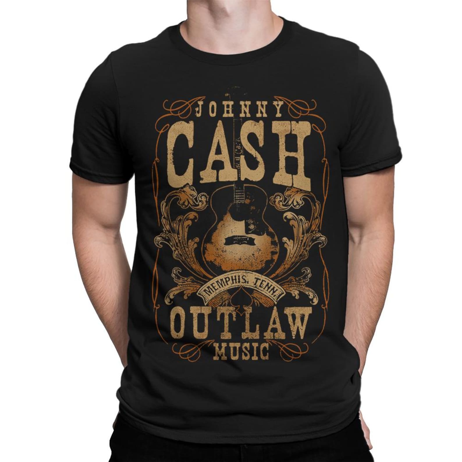 Johnny Cash Outlaw Music Vintage T-Shirt, Men s and Women s Sizes 2XL