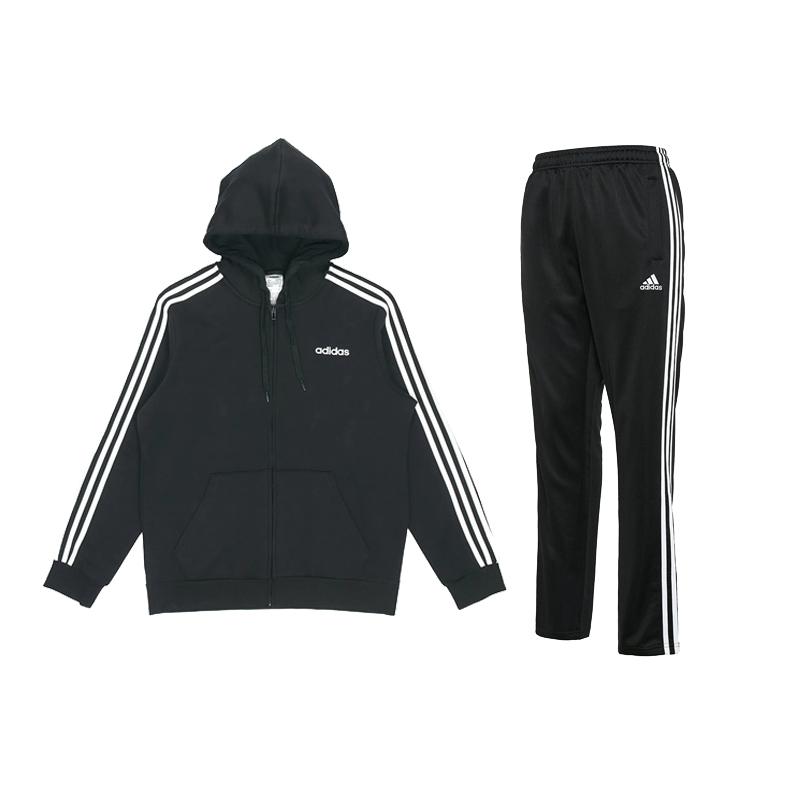 

Adidas Fleece Hooded Long Sleeve Jacket Vintage Long Pants Casual Sports Set Men Set Black DQ3101+-TR30PR-BW S