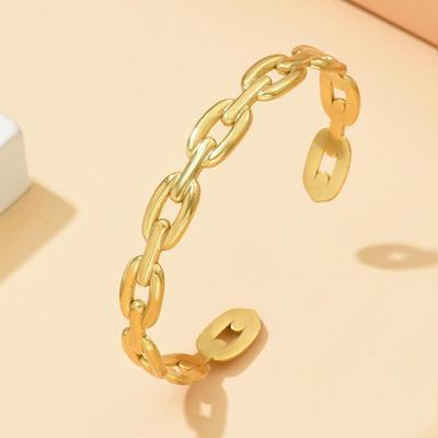 Simple Geometric Chain Open Stainless Steel Bracelet with 18K Gold Plating