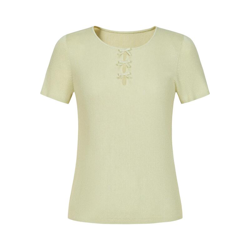 JOUSANNE Soft Glow Bow-Knot Knit Short Sleeve Top