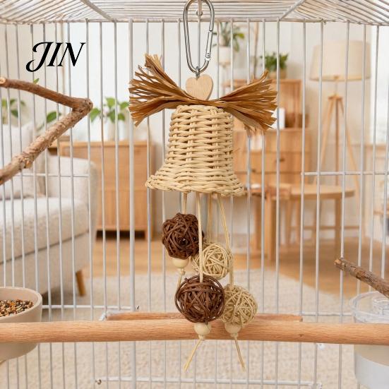 Rattan Bell Bird Chew Toy Woven Parrot Toy, Chewing with Mental Stimulation Bells or Balls, Cage Accessories for Cockatiels Budgies Small Medium