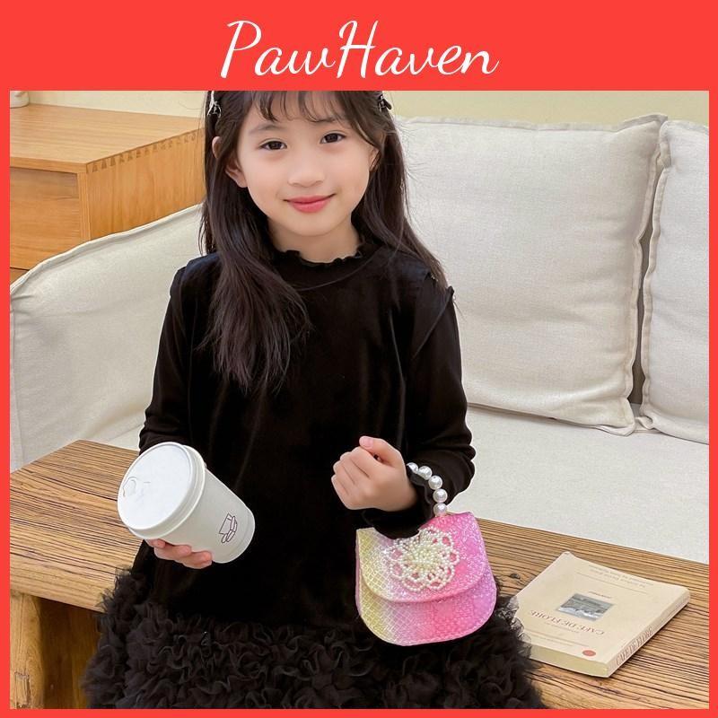 Breathable Pu Material Cute Kids Handheld Bag With Charming Pearl Flower Pattern For All Occasions