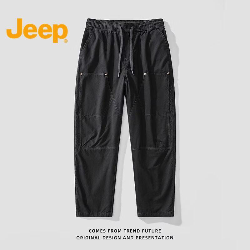 JEEP Men s Casual Straight-Leg Drawstring Workwear Pants 4XL чёрный
