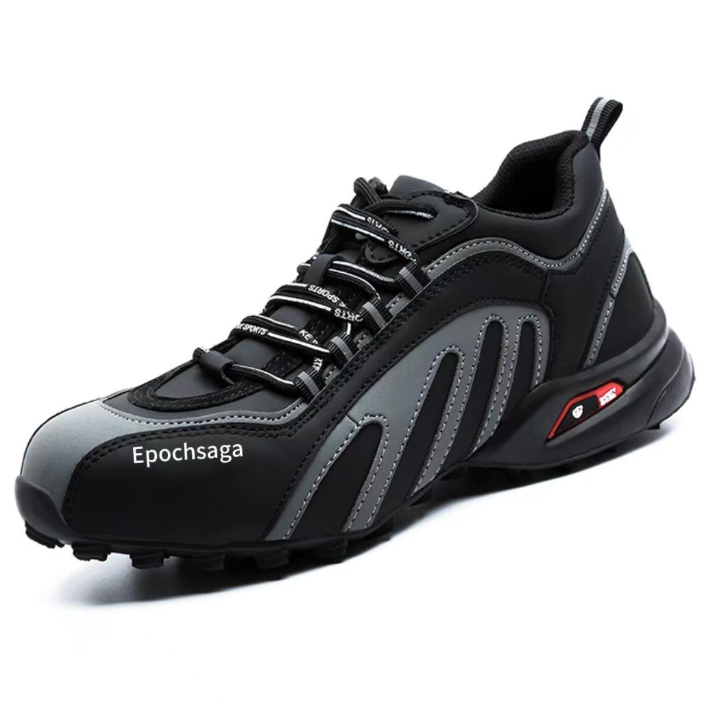 

All-Season Lightweight Safety Work Shoes - Microfiber Leather, Anti-Smash, Anti-Puncture, Protective Running Style. 6218 Black; Size 42