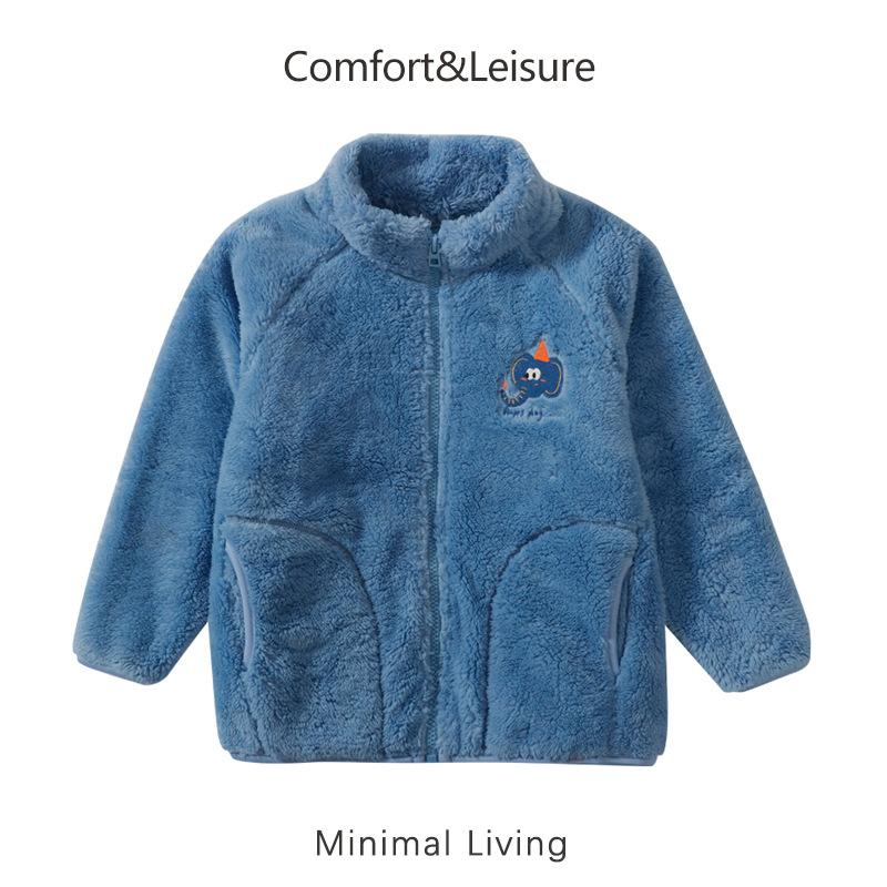 Kids Thick Fleece Stand Collar Zip Up Jacket For Boys And Girls