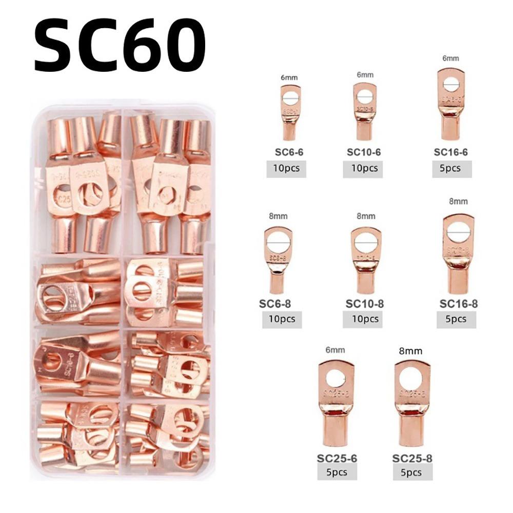 

60Pcs SC16-6 SC25-6 SC35-6 Wire Nose Terminal Crimp Tinned Copper Lugs Ring Cable Connector Kit Gold