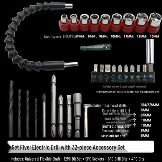 Multi-functional Rechargeable Electric Drill & Screwdriver Set with Universal Flexible Shaft and Extension Rod