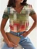 Summer New Women's T-shirt 3D Gradient Regular Lines Printing V-neck Short Sleeve Shirt Fashion Ladies T-shirt Clothing