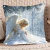 Waiting In Heaven Snowy Background Double Sided Pillowcase Merry Christmas Home Decor Zippered Cushion Cover Living Room Bedroom