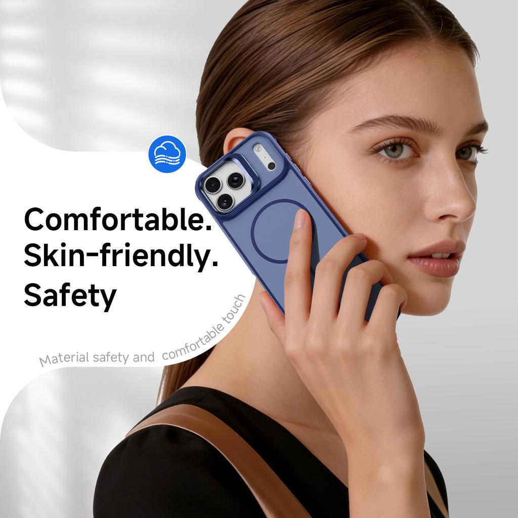 Shockproof Magnetic Phone Case with Camera Kickstand, Hybrid Protective Back for iPhone 18 Pro Max-Blue