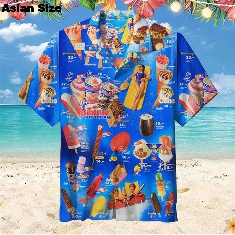 Hawaiian Shirt For Men Summer Cold Ice Cream Short Sleeve Shirt Tops Casual Popsicle Blouses Icecream Female Button Clothes