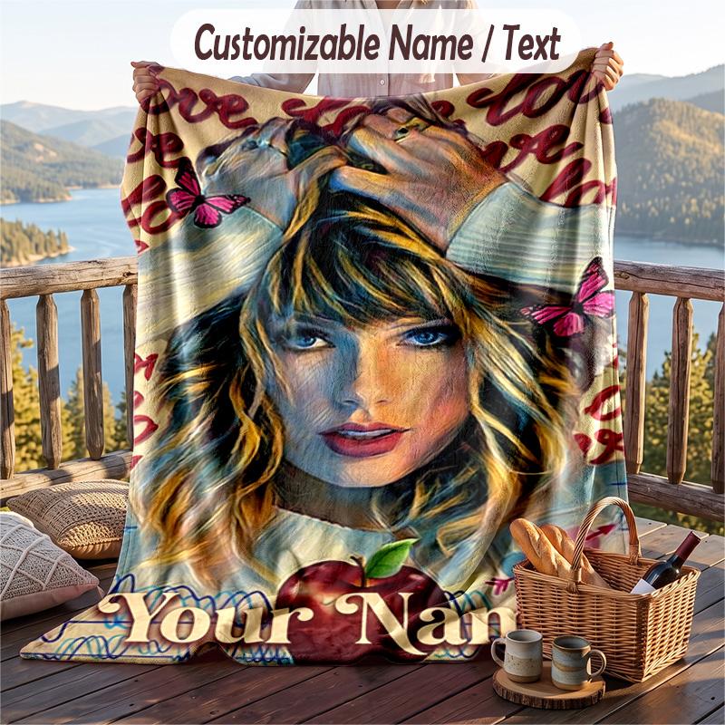 Personalized Flannel Throw Blanket,Taylor Swift Custom Printed Name, Cozy Plush Blanket For Home Use