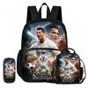 Learn, Travel Football Star School Bag Ronaldo 3 Pcs set with Front Pocket Backpack Lunch bag, Pencil Case, Sport Rucksack