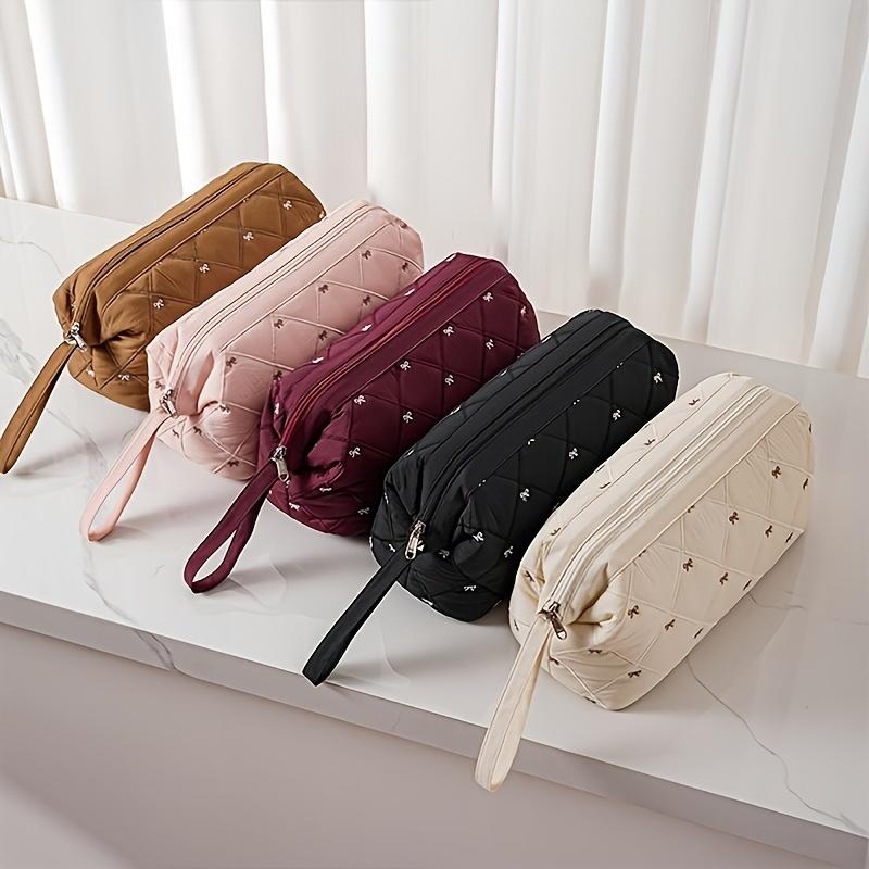Hair Dryer Storage Bag For Travel Cute Bow Embroidery Quilted Hair Tools Waterproof Zipper Cosmetic Bags