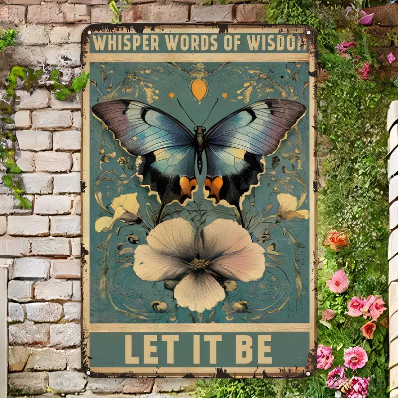 Tin Sign with Quote Whisper Words of Let It Be Vintage Floral Metal Wall Art Retro Cottagecore Garden Aesthetic Plaque for Be