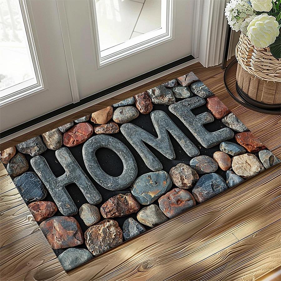 Stone Pattern Doormat Visual Trap Floor Mat Non Slip Cobblestone Design for Doorway Entryway Kitchen Indoor Outdoor Doormat