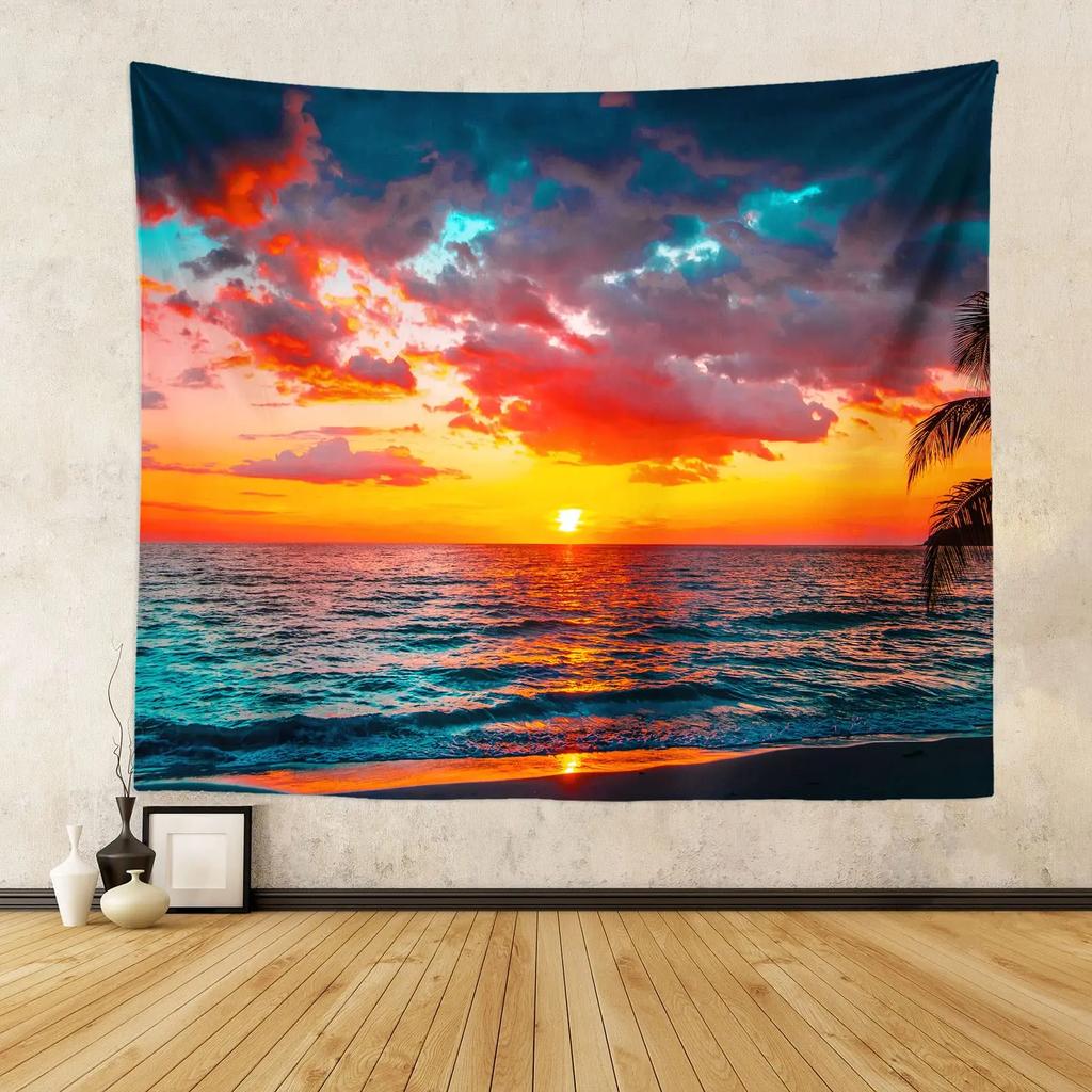 Sunset Scenery Tapestry Beach Tapestry Palm Tree Tapestry for Kids Boys Girls Teens Decor Wall Hanging for Bedroom Living Room