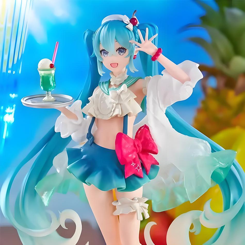 18CM Anime Hatsune Miku Figure Soda Cream Dress The Props Kawaii Desktop Decoration Figurine Collectible Ornaments Model Toy PVC Kid Friendly