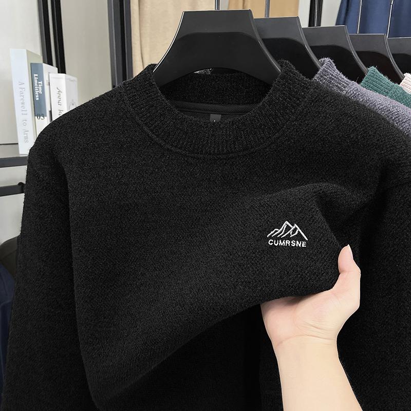 Men's O-Neck Pullover Sweater Winter Arrival Embroid Fleece Thickened Warm Soft Knitwear Commute Menswear