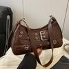 Elegant Y2k Underarm Bag Pu Leather Spicy Girls Handbag Street Belt Buckle Shoulder Bag  Outdoor