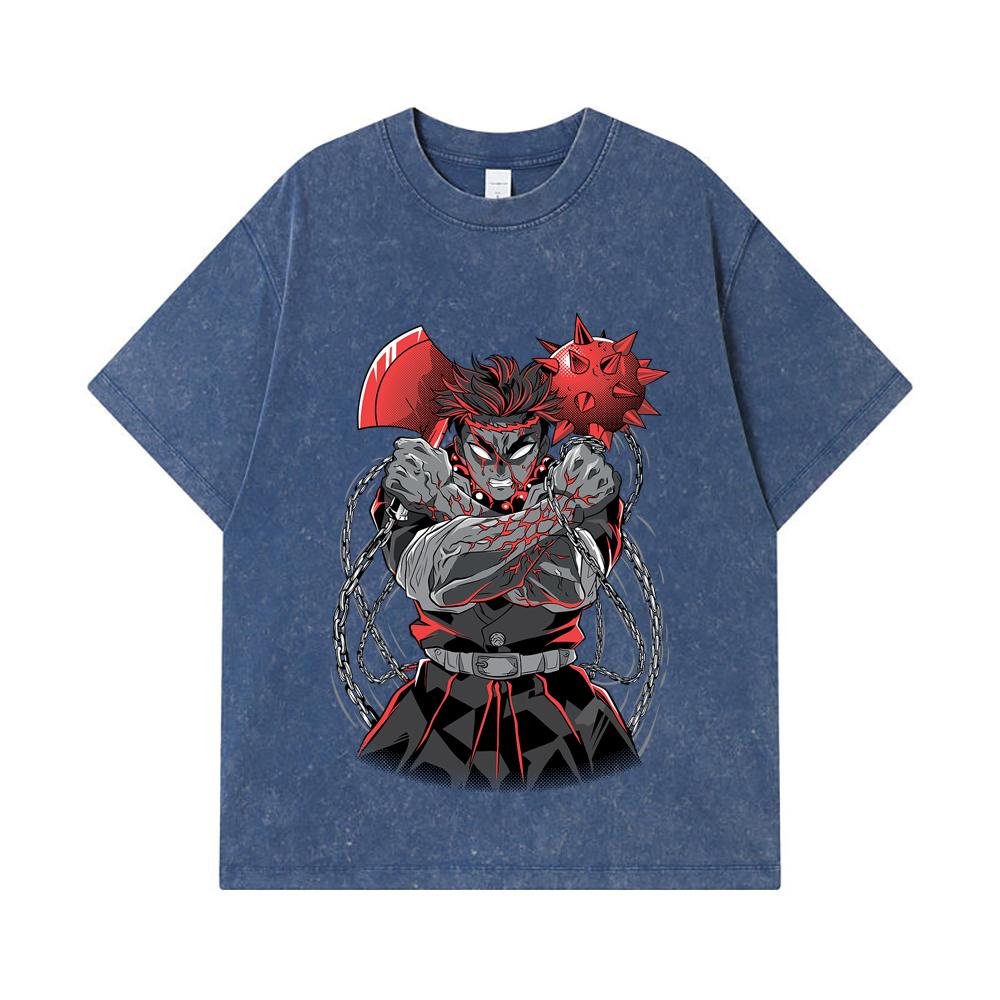 

275 GSM Washed T-shirts 100% Cotton Demon Slayer V24 Gyomei Print Unisex Heavy Cotton T Shirt 2XL королівський синій колір