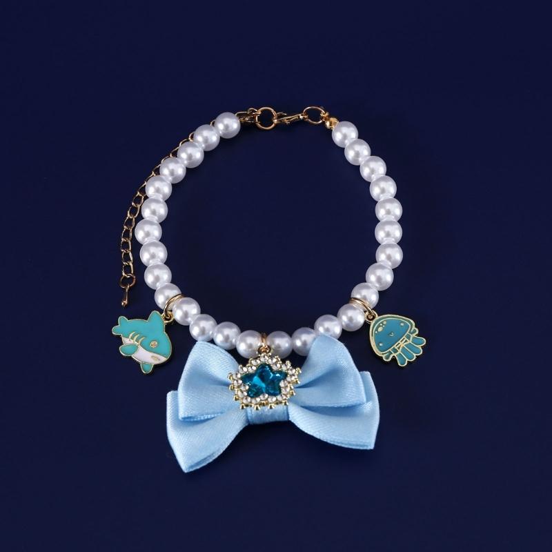 Pet Wedding Pearls Collar Jeweled Necklace Studded Glinting Rhinestones Heart Wedding Costume