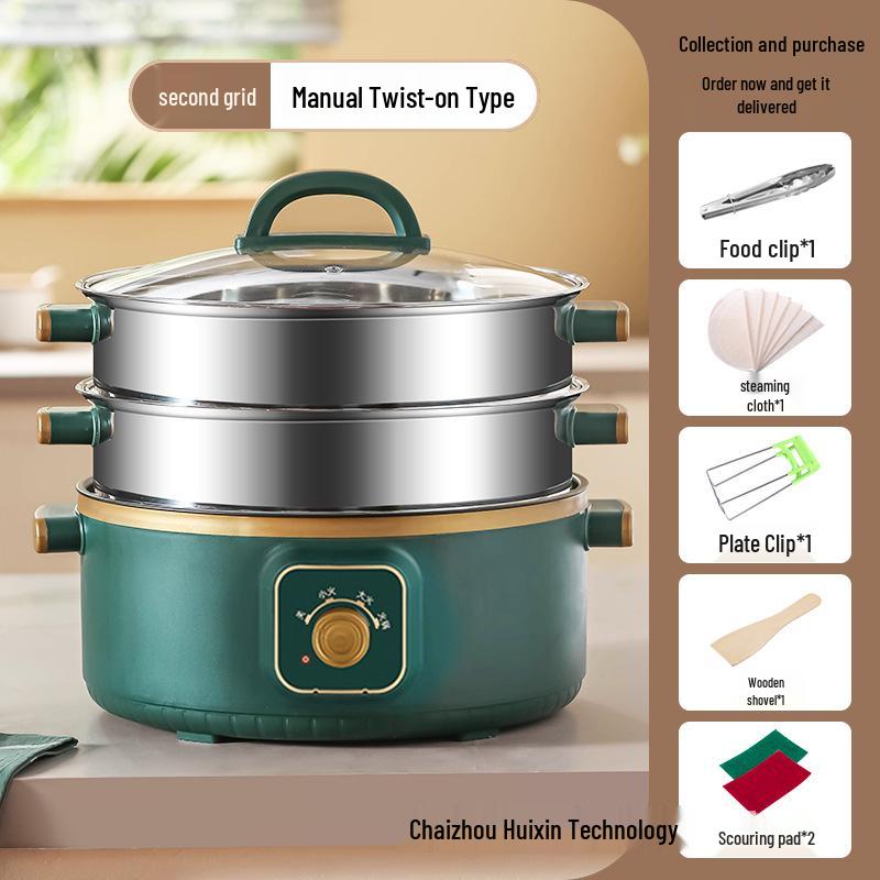 Multifunctional Electric Three-Layer Steamer and Hot Pot with Automatic Power-Off and Timer