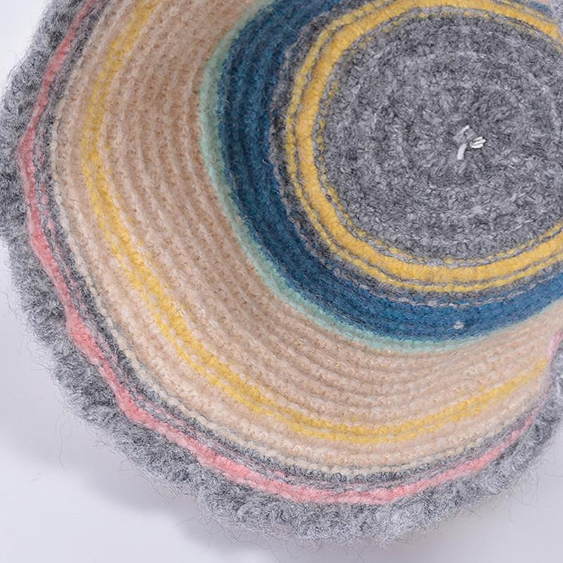 Knitted Basin Hat Autumn Winter Wool Hat Women's Colorful Flower Fisherman Hat