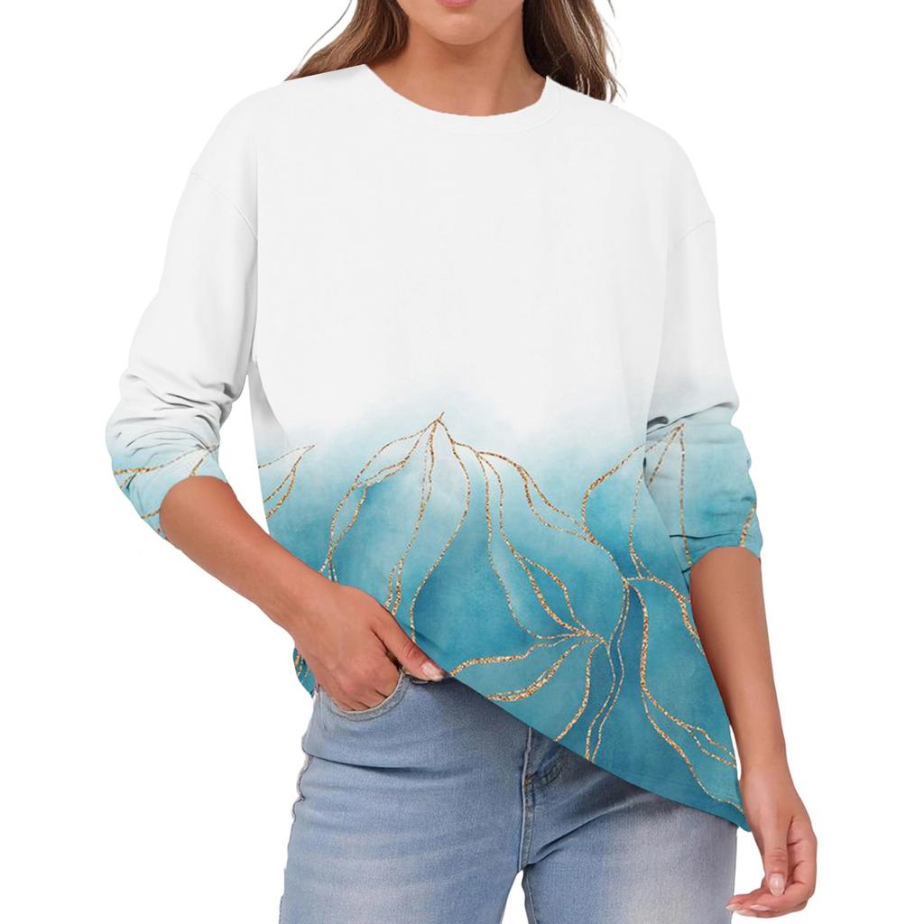 Damen Modisches Lässiges Rundhals Einfarbig Langarm Oberteil