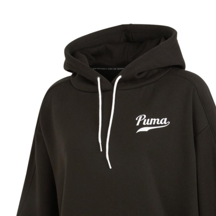 Puma TEAM Letter Logo Print Fleece Lined Hooded Sweatshirt Women's Black 536184-01