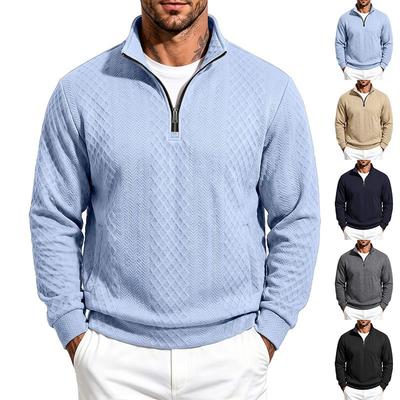 Men S Autumn Long Sleeve Half Zip Stand Collar Jacquard Pullover Top