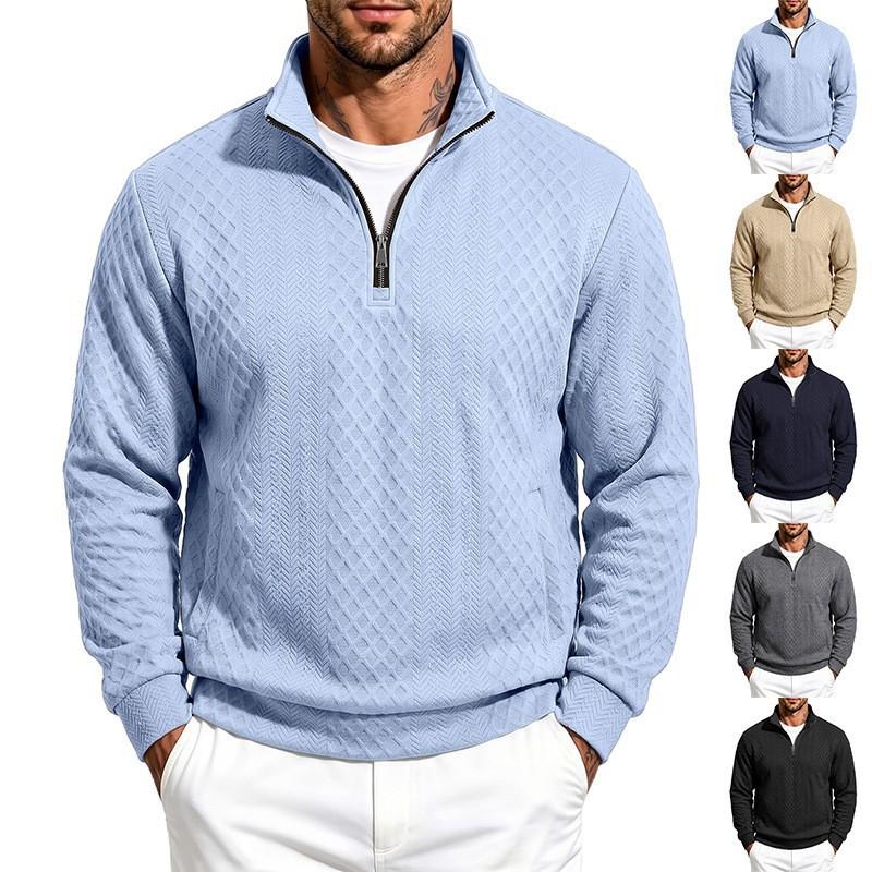 Men S Autumn Diamond Jacquard Half Zip Stand Collar Long Sleeve Pullover Sweatshirt